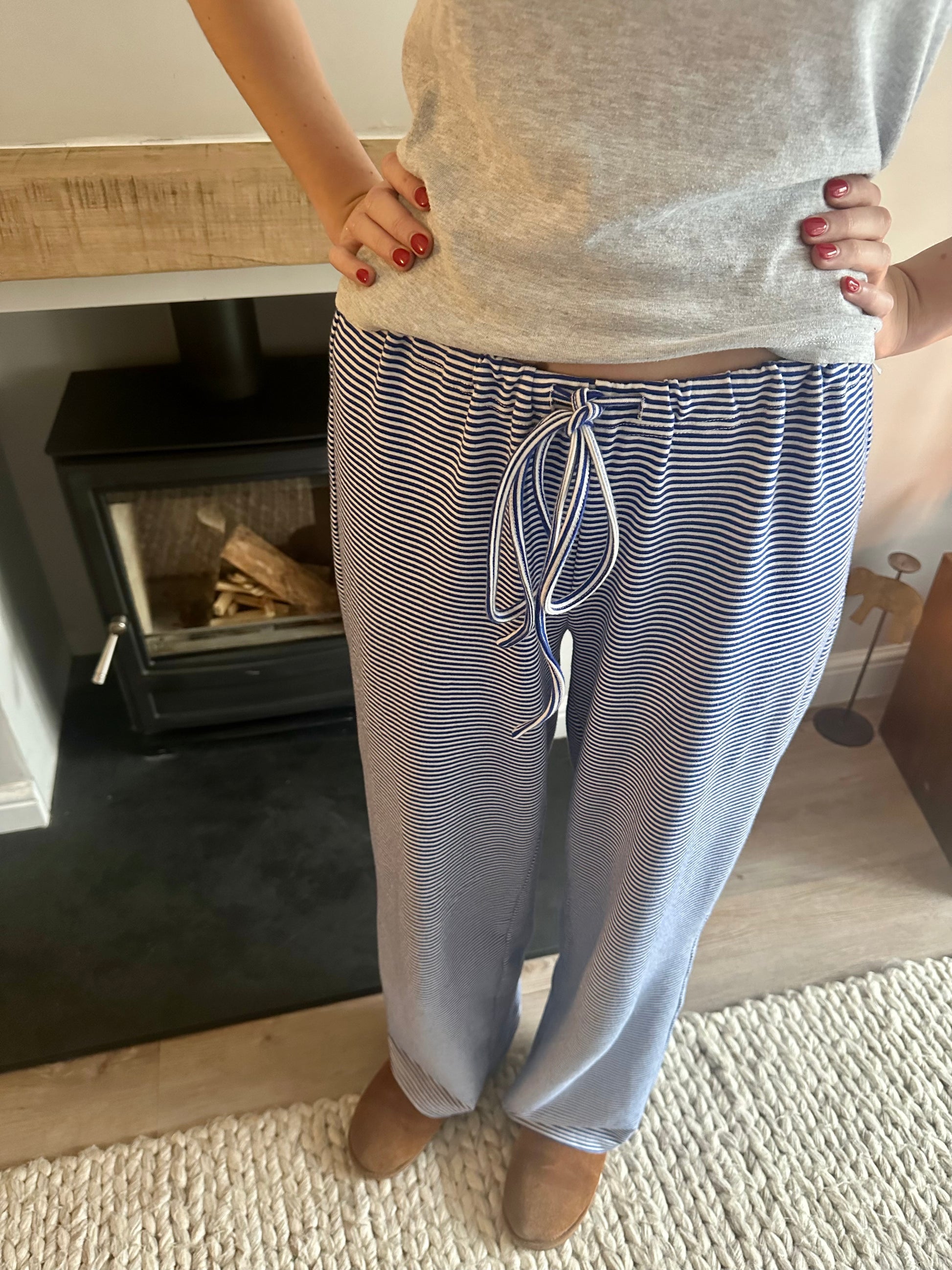 Blue and White Striped Trousers – moo moda