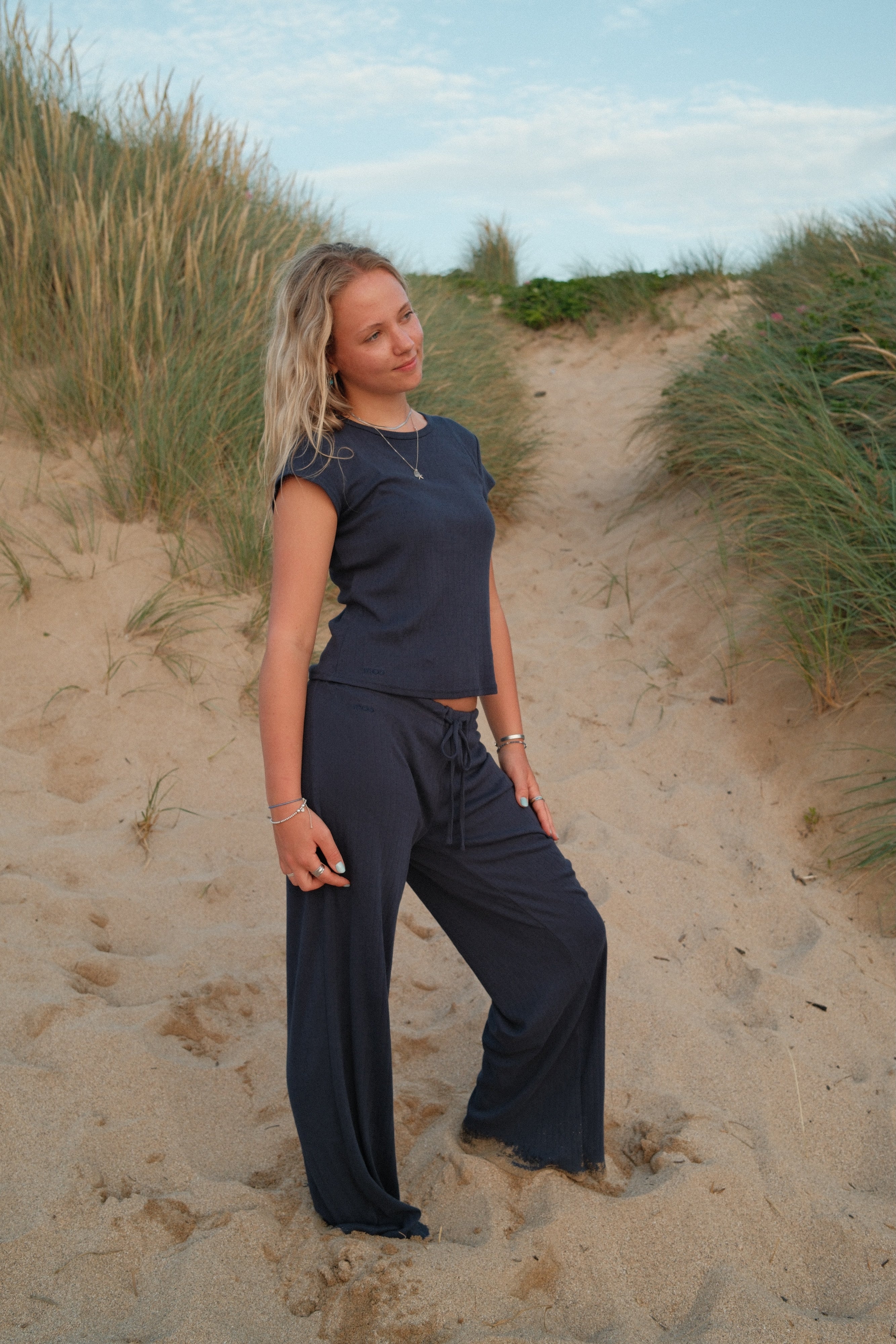 Shoreside Baby Tee - Navy Pointelle