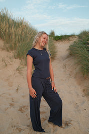 Shoreside Trousers - Navy Pointelle