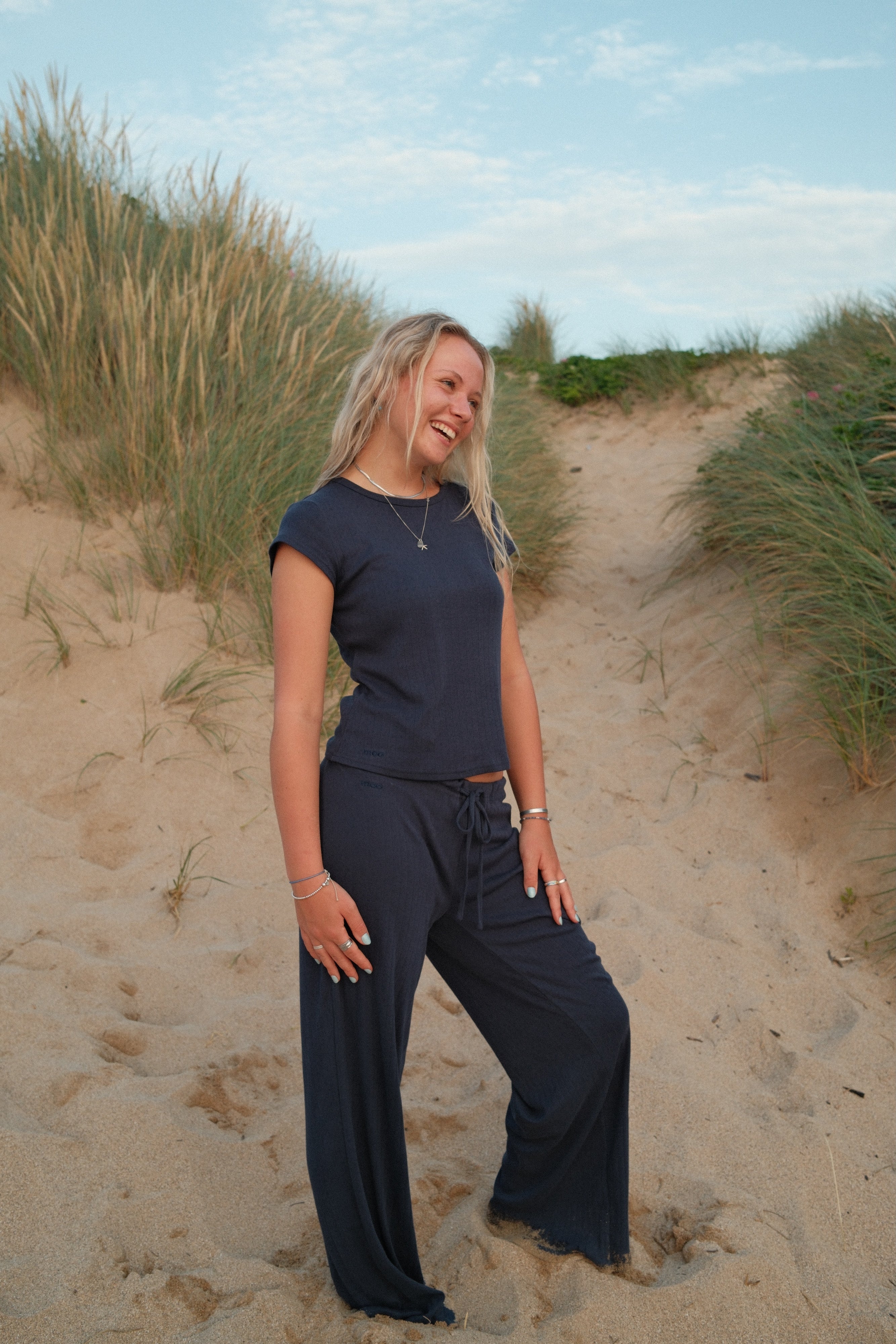 Shoreside Trousers - Navy Pointelle