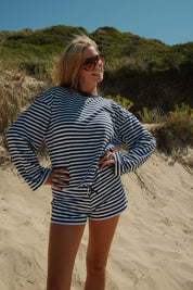 Long Sleeve Navy and White