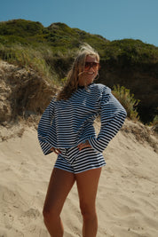 Long Sleeve Navy and White