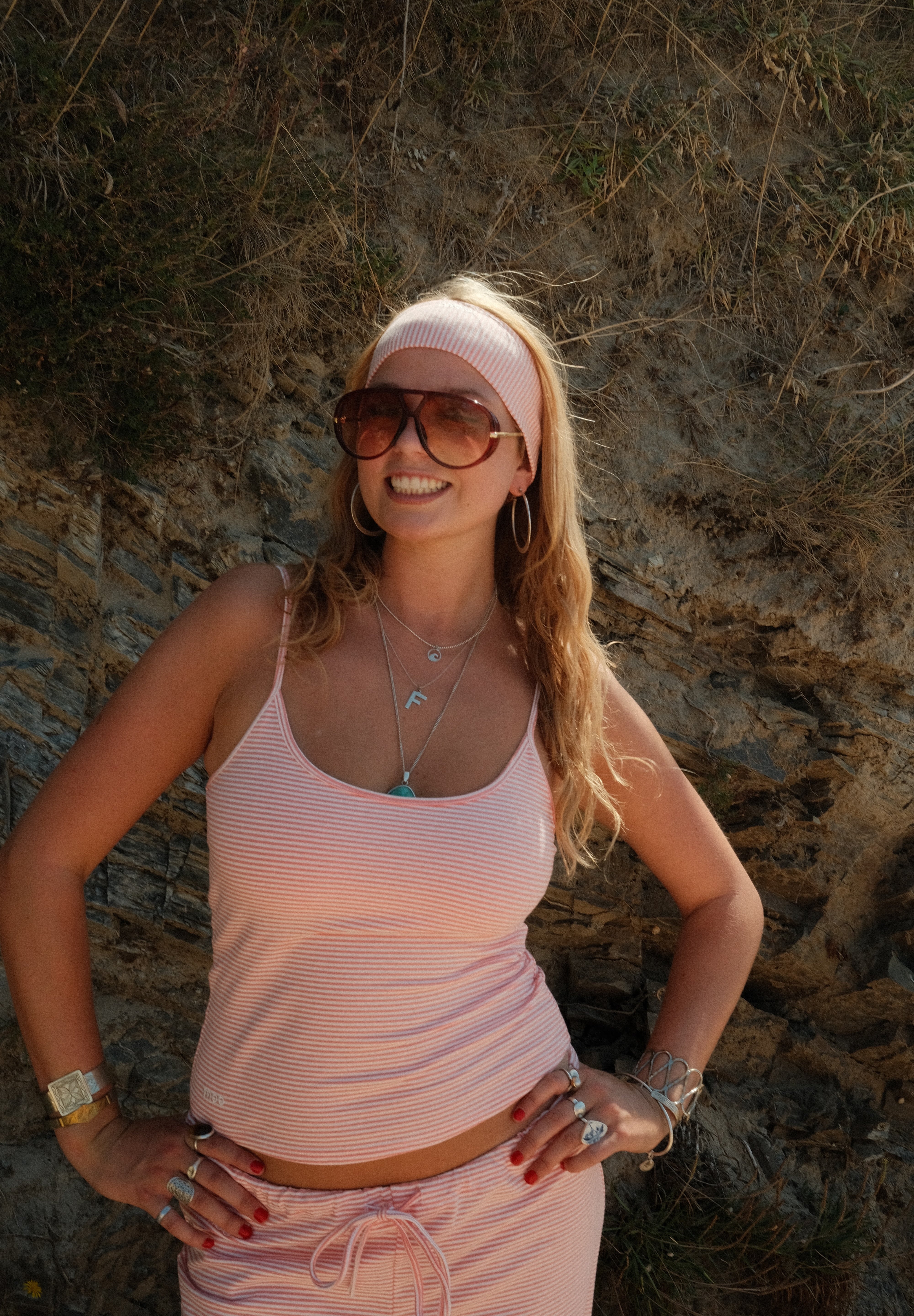 Coral Striped Headband