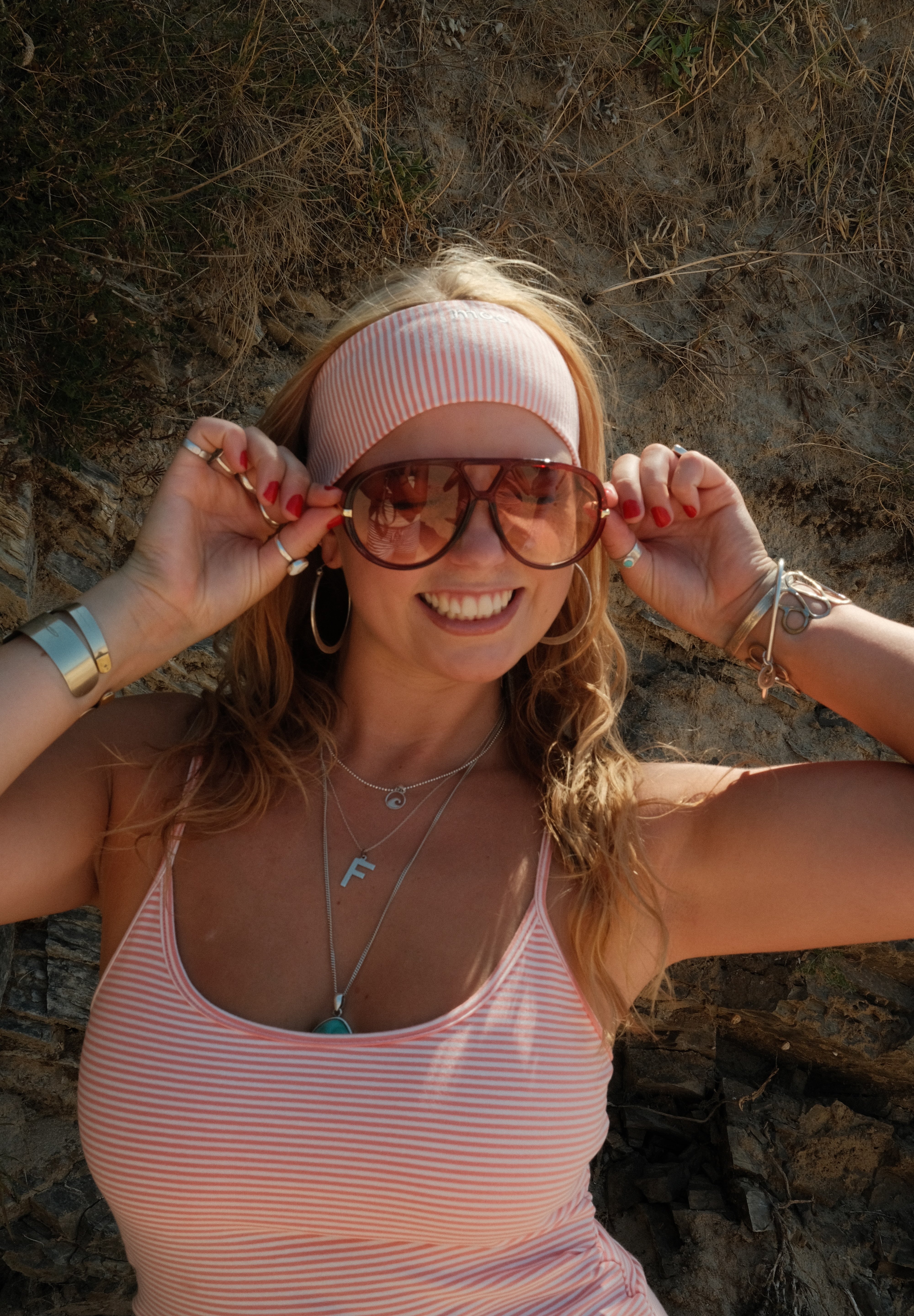 Coral Striped Headband