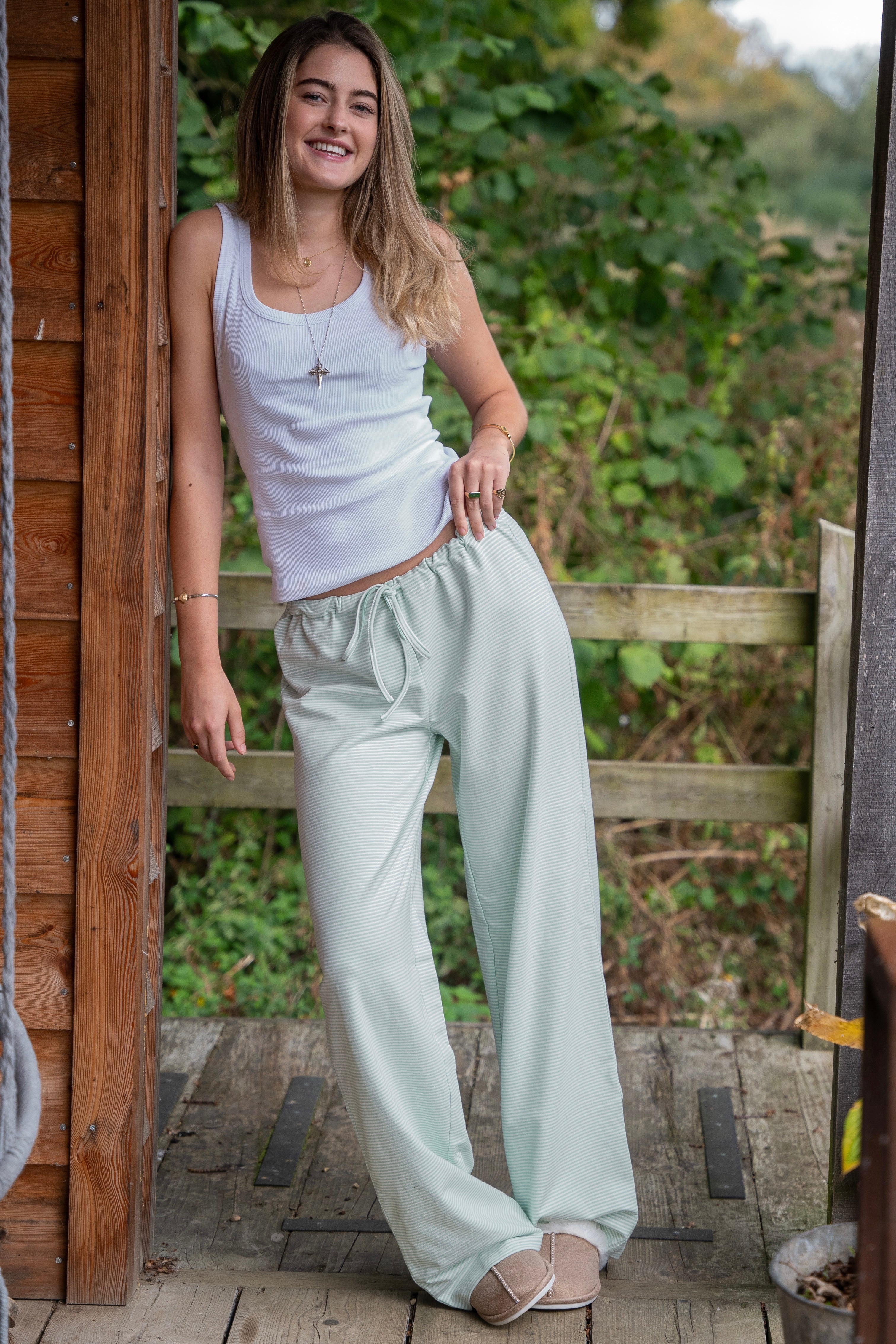 Matcha and White Striped Trousers