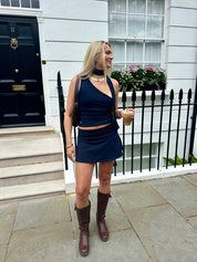 Navy Scarf Top