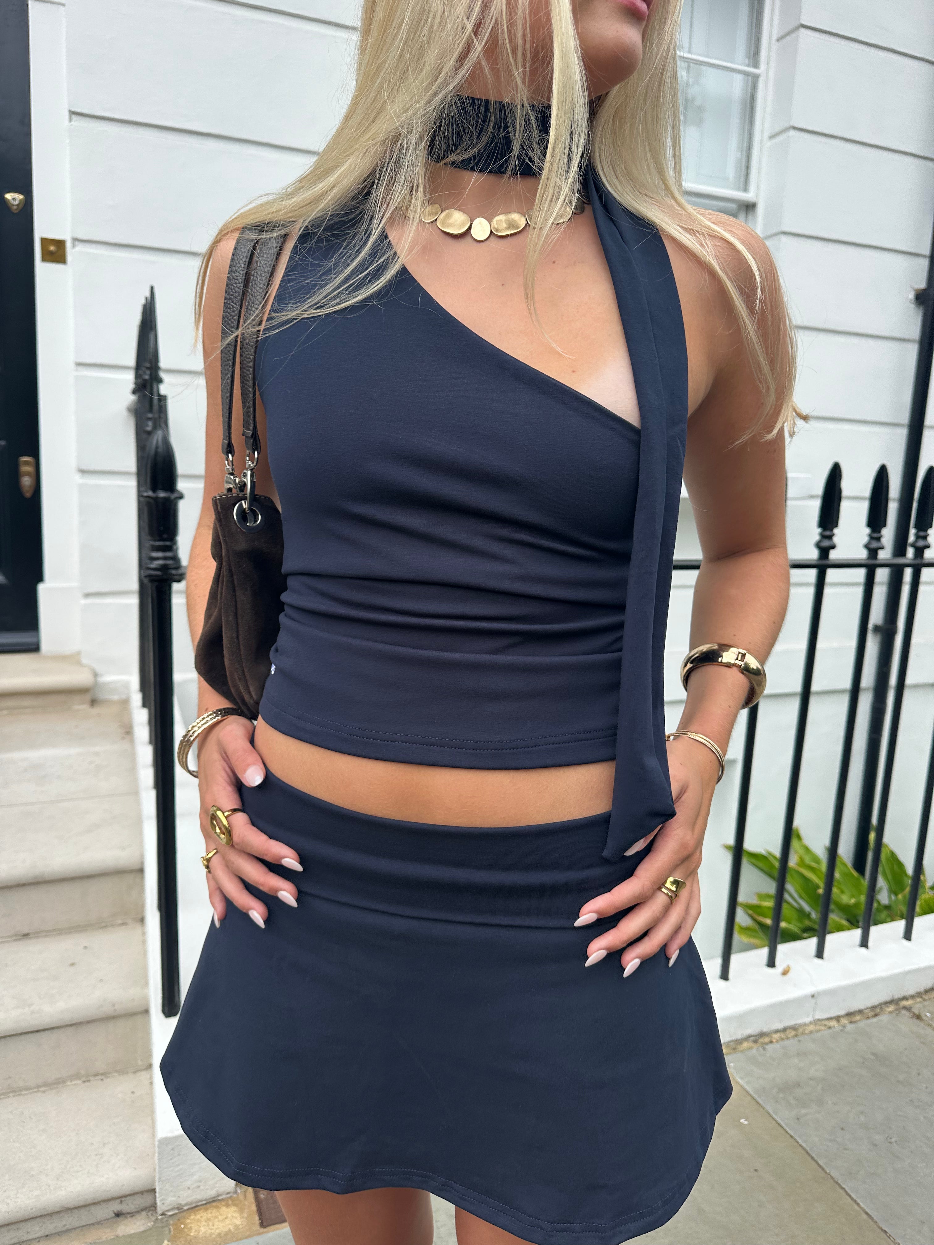 Navy Scarf Top