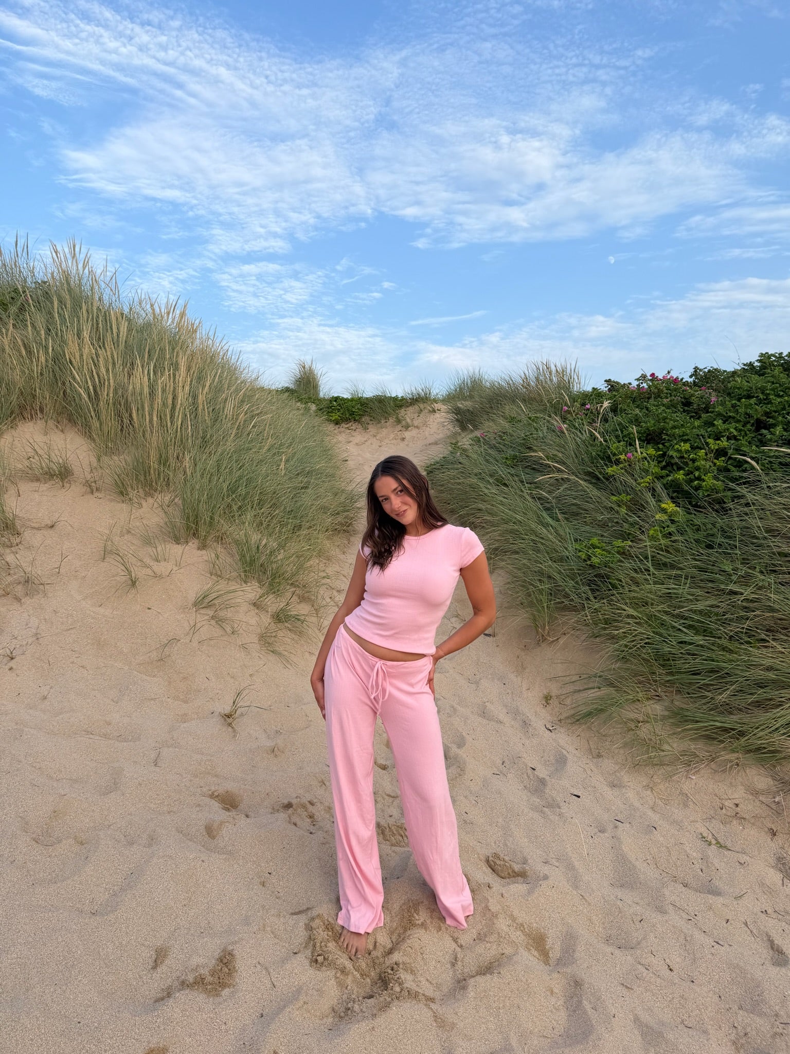 Shoreside Baby Tee - Bright Pink Pointelle