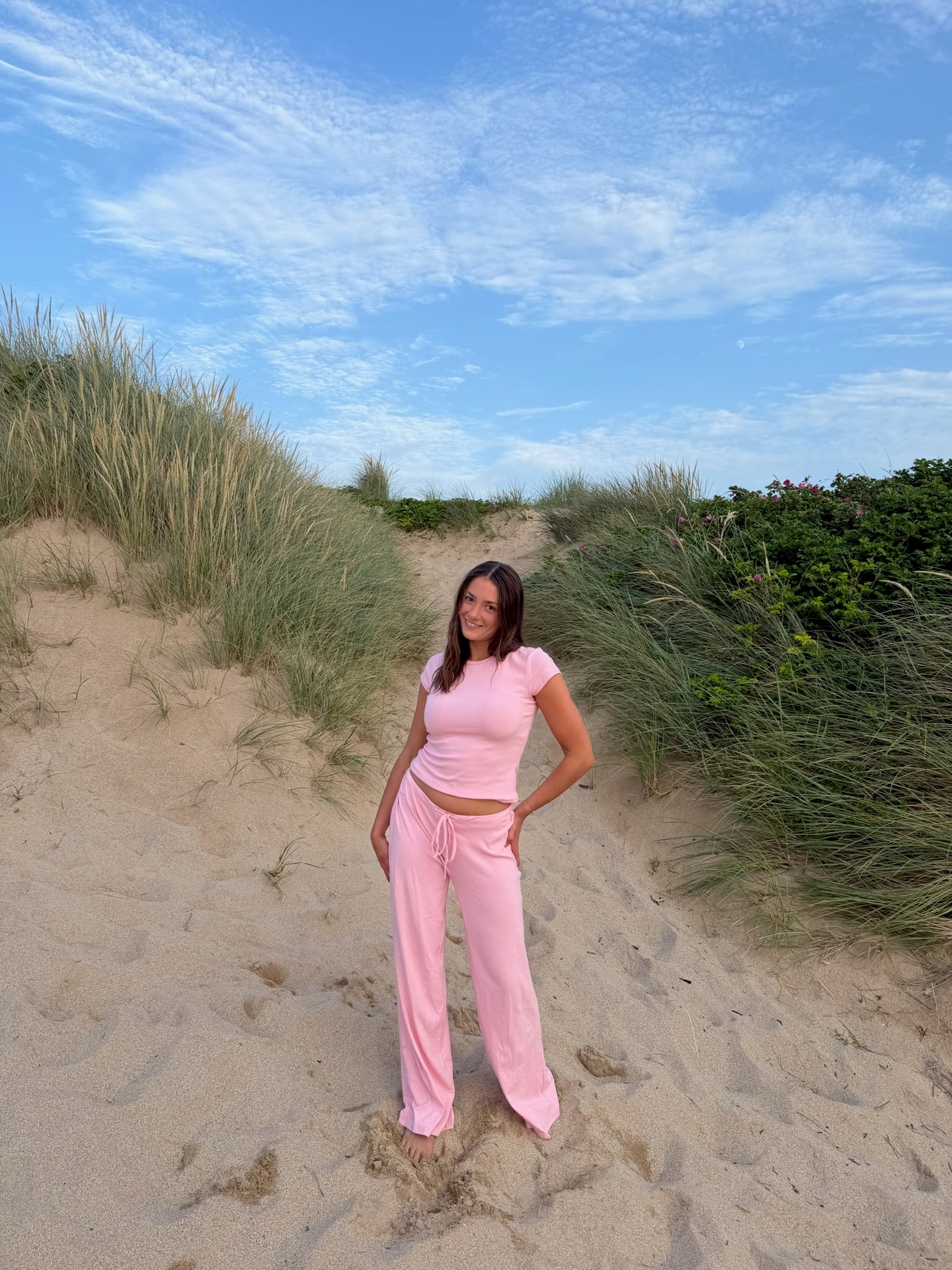 Shoreside Baby Tee - Bright Pink Pointelle
