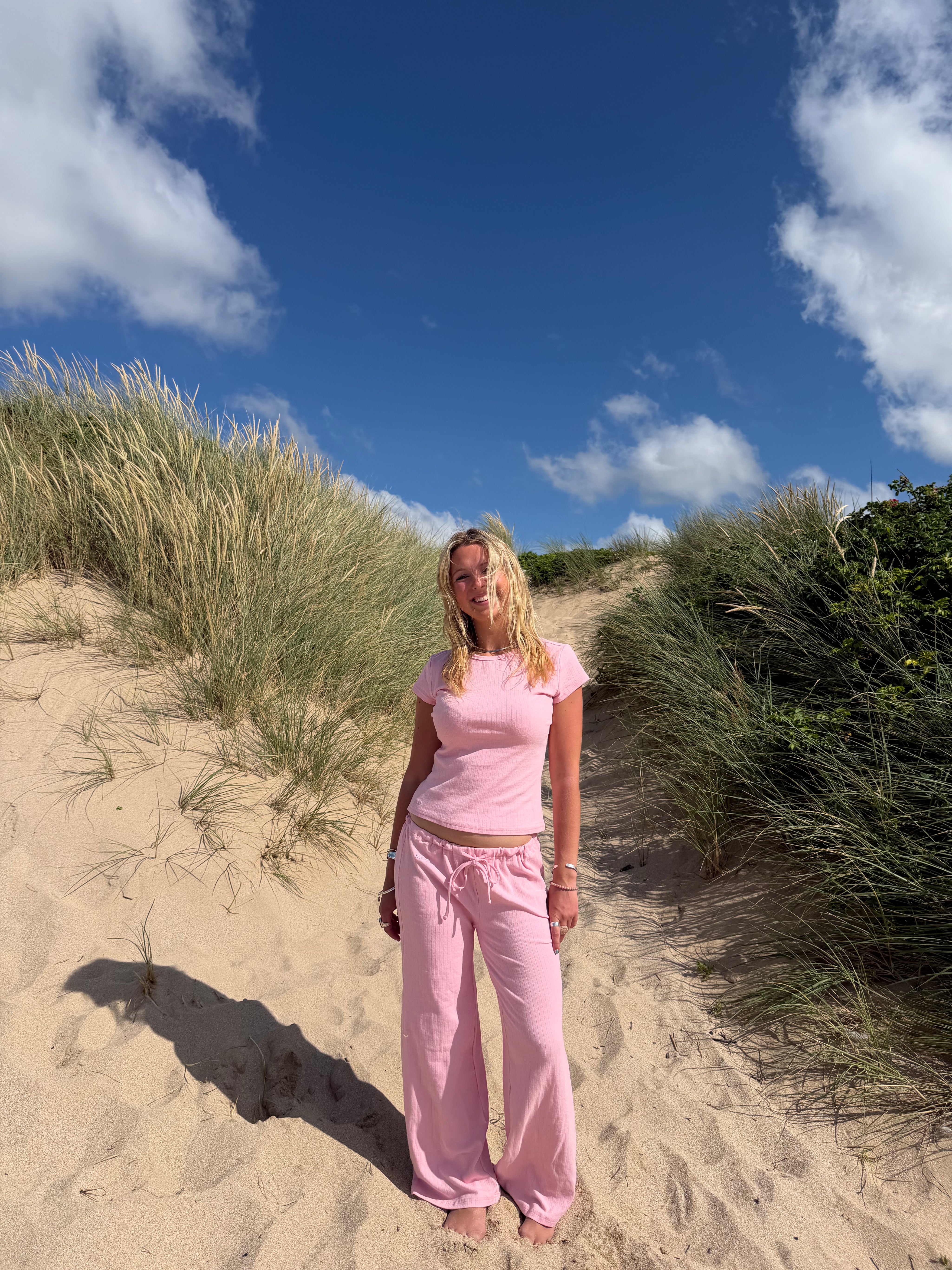 Shoreside Baby Tee - Bright Pink Pointelle